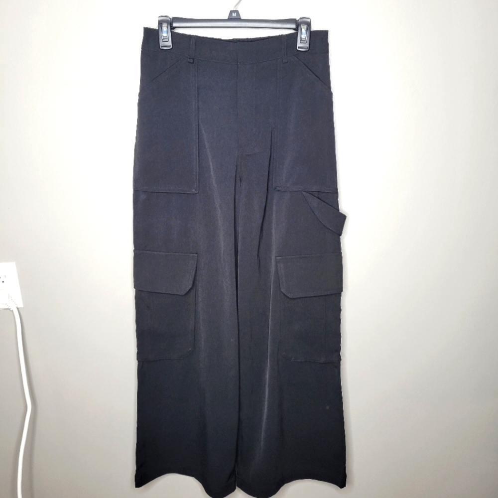 NWT AARON & AMBER Black Wide Leg Y2K Carpenter Pants Size Medium